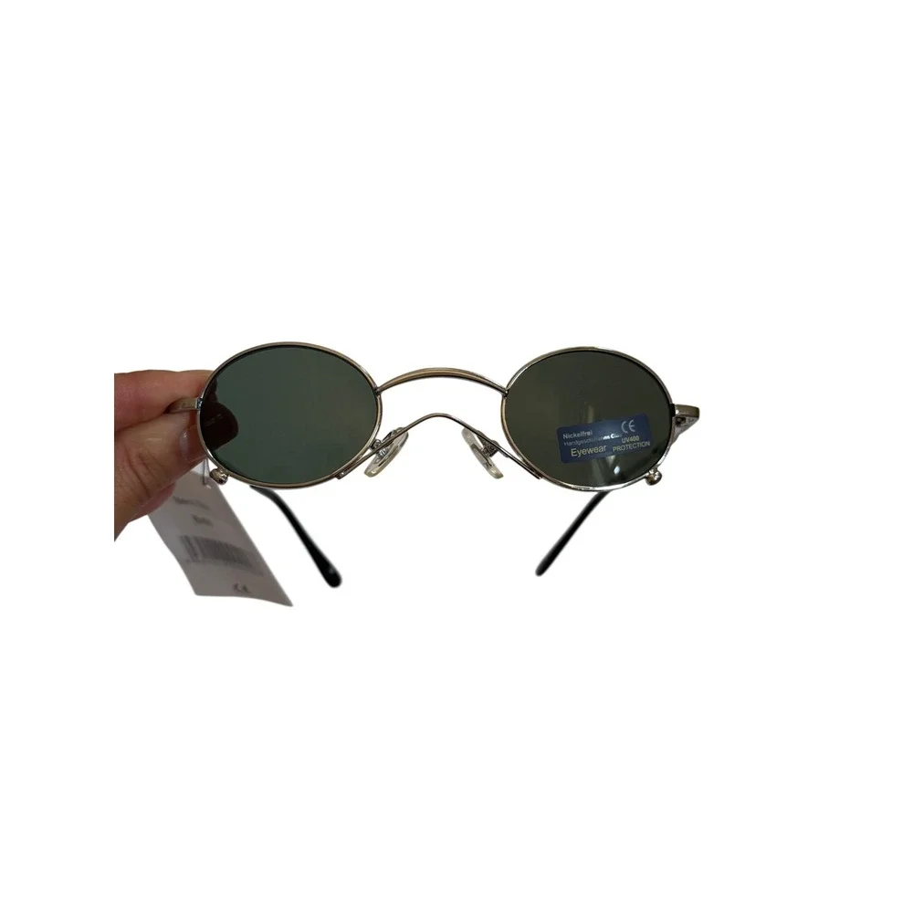 Vintage 90s Minimalist Oval Sunglasses | Silver Metal Wire Frame Shade